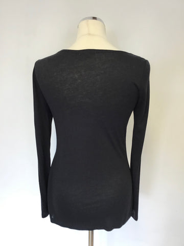 JIGSAW BLACK TIERED FRILL FRONT SCOOP NECK LONG SLEEVE TOP SIZE S