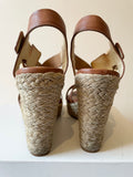 MICHAEL KORS TAN LEATHER WEDGE HEEL SANDALS SIZE 5/38