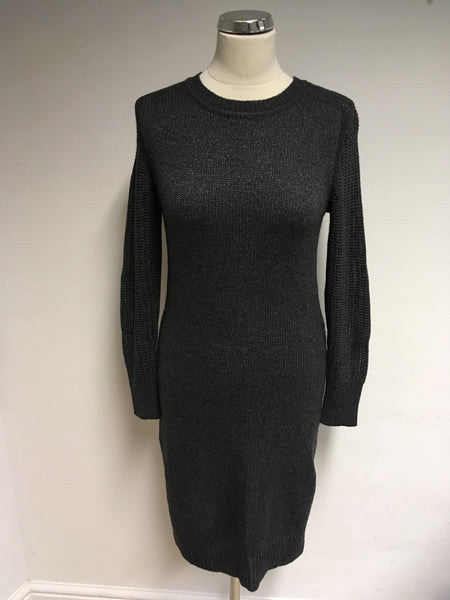 JAEGER DARK GREY KNIT LONG SLEEVE DRESS SIZE S