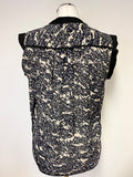 WHISTLES NAVY BLUE & CREAM PRINT 100% SILK SLEEVELESS TOP SIZE 6