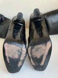 KAREN MILLEN BLACK LEATHER BUCKLE TRIM HEELED KNEE LENGTH BOOTS SIZE 5/38