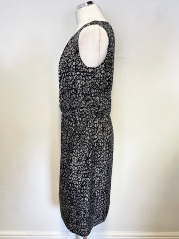 JIGSAW BLACK & GREY PRINT SLEEVELESS SILK  DRESS SIZE 10
