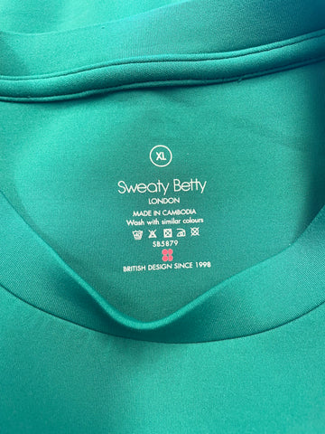 BRAND NEW SWEATY BETTY EMERALD GREEN LONG SLEEVE DRAW STRING TIE WAIST TOP SIZE XL