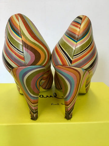 PAUL SMITH MULTI COLOURED STRIPE LEATHER HEELS SIZE 7.5/41