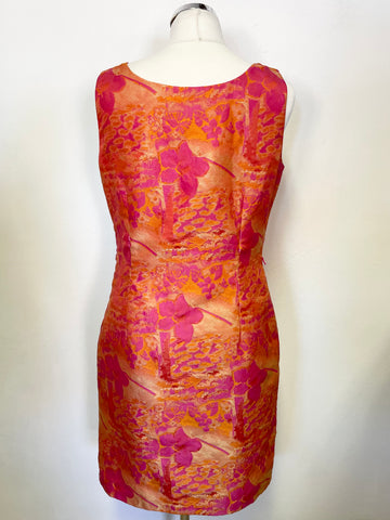 STEILMANN PINK & ORANGE FLORAL PRINT SLEEVELESS PENCIL DRESS & JACKET SUIT  SIZE 14