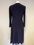 DKNY NAVY BLUE WRAP OVER TOP 3/4 SLEEVE A LINE DRESS SIZE 4 UK 8
