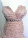 HANIELS PALE PINK NET OVERLAY STRAPLESS PROM/ EVENING DRESS SIZE 6