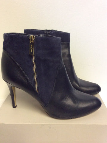 JASPER CONRAN DARK BLUE LEATHER & SUEDE ANKLE BOOTS SIZE 7/40