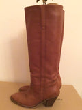 FRENCH CONNECTION KAMILA TAN LEATHER KNEE LENGTH BOOTS SIZE 5/38