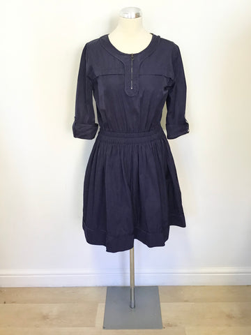 MULBERRY NAVY BLUE 3/4 SLEEVE ELASTICATED WAIST FULLER SKIRT DRESS SIZE 12