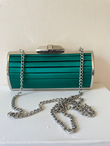 KAREN MILLEN GREEN SILK HARD CASE CLUTCH/ SHOULDER BAG