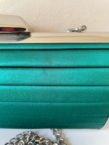 KAREN MILLEN GREEN SILK HARD CASE CLUTCH/ SHOULDER BAG