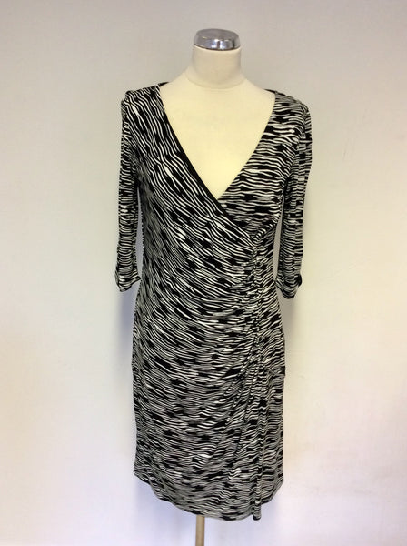 COAST BLACK & WHITE PRINT WRAP ACROSS DRESS SIZE 12