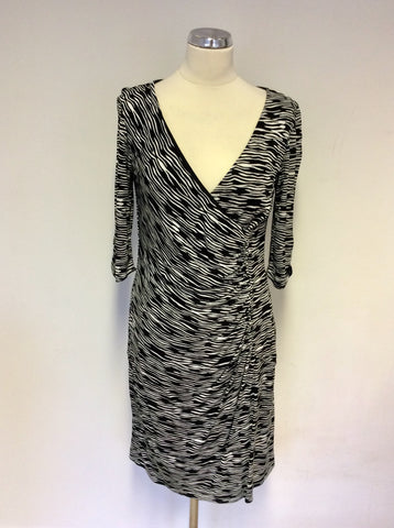 COAST BLACK & WHITE PRINT WRAP ACROSS DRESS SIZE 12