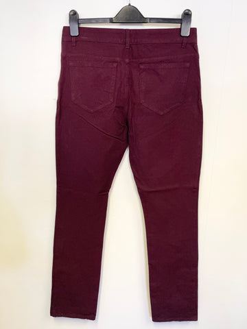 JIGSAW BURGUNDY STRETCH COTTON STRAIGHT LEG JEANS SIZE 12