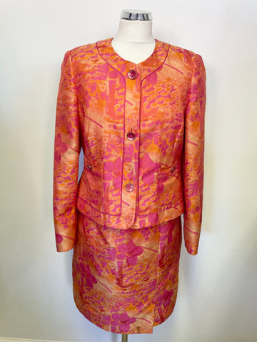 STEILMANN PINK & ORANGE FLORAL PRINT SLEEVELESS PENCIL DRESS & JACKET SUIT  SIZE 14