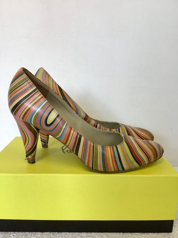 PAUL SMITH MULTI COLOURED STRIPE LEATHER HEELS SIZE 7.5/41