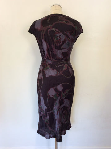 JIGSAW AUBERGINE PRINT TIE WAIST SILK SLIP DRESS SIZE 10