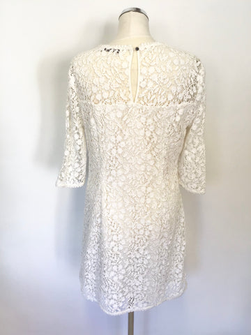 MINT VELVET WHITE LACE 3/4 SLEEVE SHIFT DRESS SIZE 14