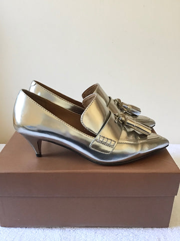 COACH SILVER METALLIC LEATHER BETTY LOAFER HEELS SIZE US 5 UK 2.5