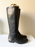 LK BENNETT NELIA BLACK LEATHER ELASTICATED PANEL KNEE LENGTH BOOTS SIZE 5/38