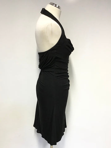 KAREN MILLEN BLACK HALTER NECK DRAPED OCCASION DRESS SIZE 10