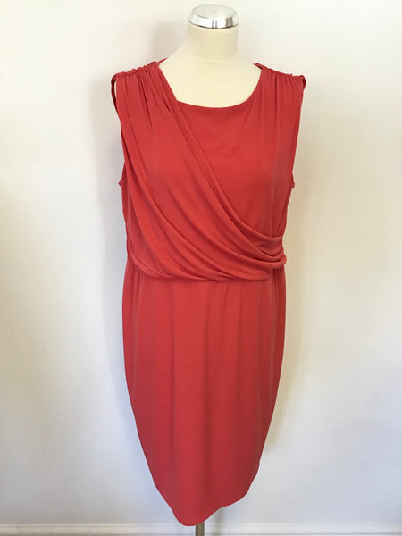COAST RED SLEEVELESS DRAPED BODICE STRETCH JERSEY SHIFT DRESS SIZE 18