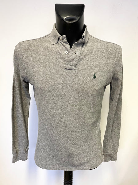 RALPH LAUREN POLO GREY LONG SLEEVE POLO SHIRT SIZE S
