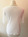 REISS PIPPA WHITE SPOT MESH SHORT SLEEVE TOP SIZE M