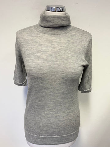 ADRIENNE VITTADINI GREY 100% MERINO WOOL SHORT SLEEVE POLO NECK JUMPER SIZE M