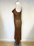 MONSOON BRONZE BEADED & SEQUINNED SILK STRAPPY EVENING DRESS SIZE 12