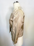 KAREN MILLEN CHAMPAGNE COLLARLESS SATIN 3/4 SLEEVE SHORT FITTED JACKET SIZE 10