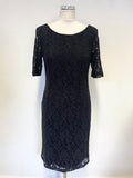 DANILO BLACK FLORAL LACE SHORT SLEEVED PENCIL DRESS  SIZE 2 UK 12