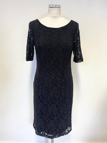 DANILO BLACK FLORAL LACE SHORT SLEEVED PENCIL DRESS  SIZE 2 UK 12