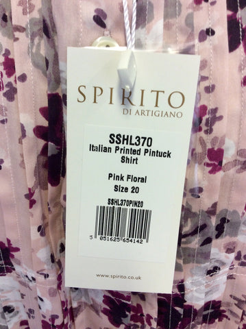 BRAND NEW SPIRITO DI ARTIGIANO PINK FLORAL ITALIAN PRINT PINTUCK SHIRT SIZE 20