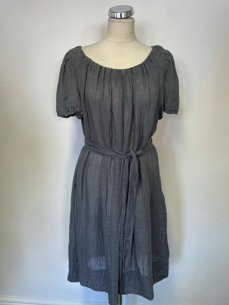BRORA GREY ORGANIC LINEN TIE WAIST SHORT SLEEVE SHIFT DRESS SIZE 12/14 Whispers Dress Agency BRORA GREY ORGANIC LINEN TIE WAIST SHORT SLEEVE SHIFT DRESS SIZE 12/14 Whispers Dress Agency
