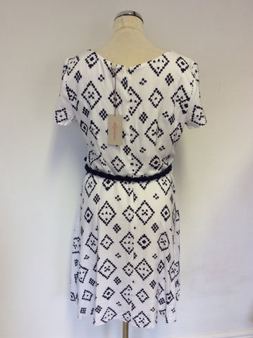 BRAND NEW BRAVISSIMO LUCY WHITE & NAVY PRINT DRESS SIZE 14 CURVY