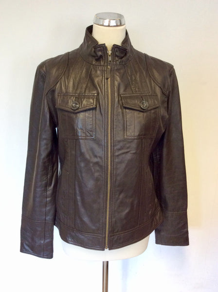 MNG DARK BROWN SOFT LEATHER ZIP UP JACKET SIZE XL UK 14/16