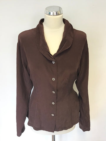 JIGSAW BROWN SILK TIE BACK BLOUSE SIZE 12