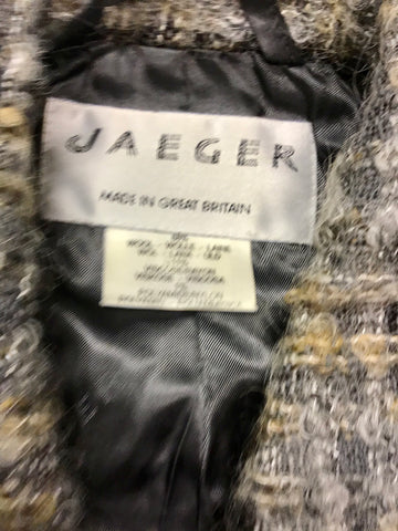 JAEGER GREY & BROWNS TWEED WOOL BLEND SKIRT SUIT SIZE 10