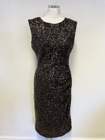 LK BENNETT QUINN BLACK & BRONZE SEQUINNED SLEEVELESS COCKTAIL DRESS SIZE 10