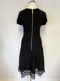 BRAND NEW TED BAKER BLACK STRETCH FINE RIB KNIT LACE HEM FIT & FLARE DRESS SIZE 1 UK 8/10
