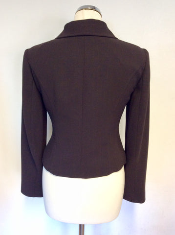 HOBBS DARK BROWN WOOL ZIP UP JACKET & TROUSER SUIT SIZE 10