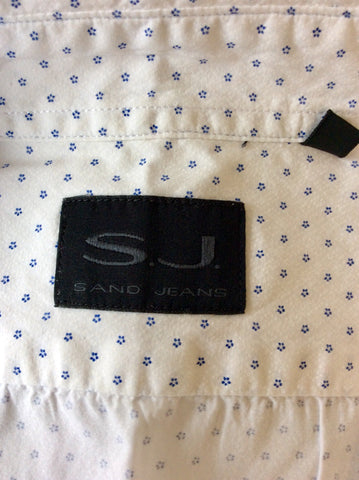 SAND JEANS WHITE & TINY BLUE FLOWER PRINT COTTON SHIRT SIZE M