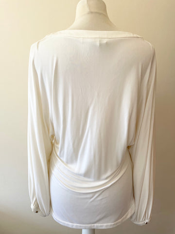 DIANE VON FURSTENBERG IVORY TIE FRONG BATWING SLEEVED TOP SIZE 6 UK 10