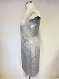 MINUTE PETITE SILVER BROCADE CAP SLEEVED PENCIL DRESS SIZE 10