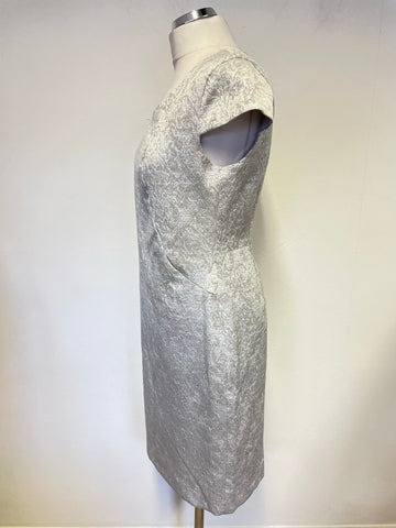 MINUTE PETITE SILVER BROCADE CAP SLEEVED PENCIL DRESS SIZE 10