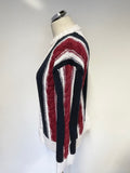 TOMMY HILFIGER RED,IVORY & NAVY BLUE CABLE KNIT JUMPER SIZE S