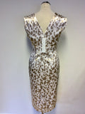 BRAND NEW GINA BACCONI IVORY & BEIGE PRINT DRESS & BOLERO JACKET SIZE 12