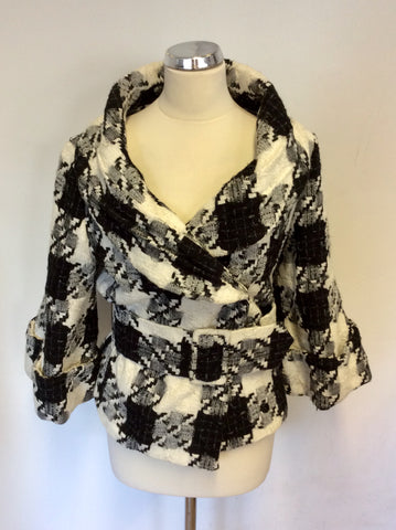 ZARA BLACK & WHITE CHECK BELTED JACKET SIZE L